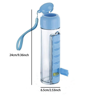 Portable Pill Organizer Water Bottle – Magnetic Case & Carry Strap SOVAX™