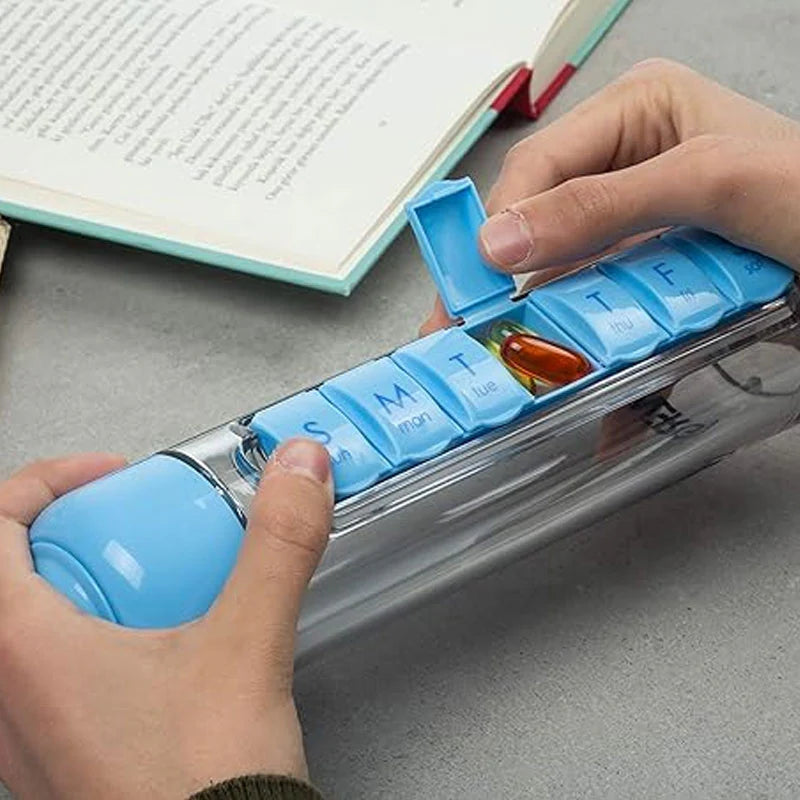 Portable Pill Organizer Water Bottle – Magnetic Case & Carry Strap SOVAX™