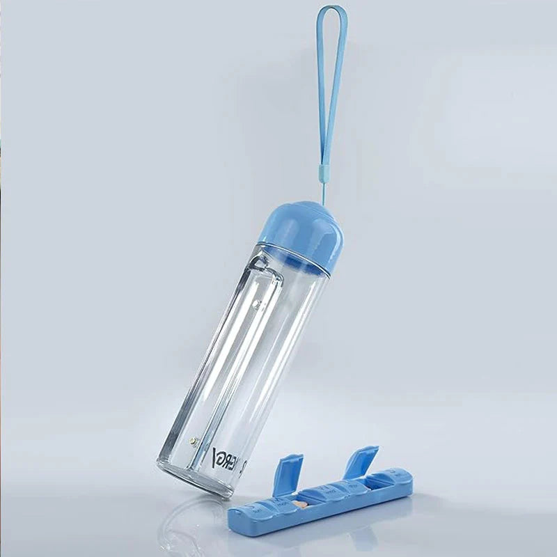 Portable Pill Organizer Water Bottle – Magnetic Case & Carry Strap SOVAX™