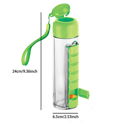 Portable Pill Organizer Water Bottle – Magnetic Case & Carry Strap SOVAX™